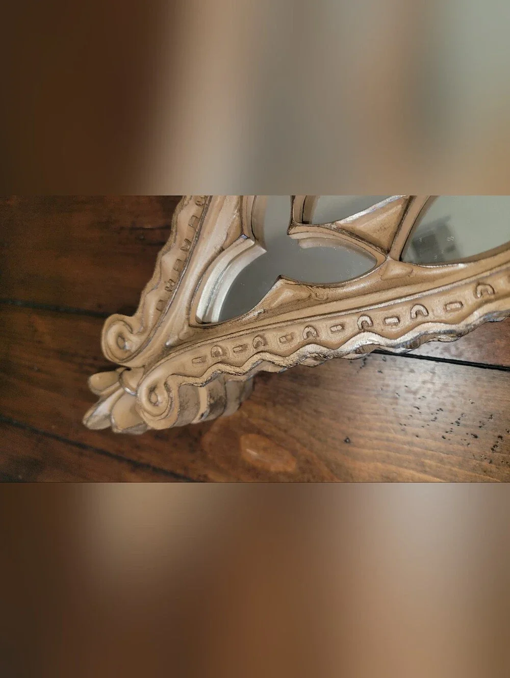 Wooden Gothic Arch Four-Panel Decor Mirror - Brown Cathedral Folding